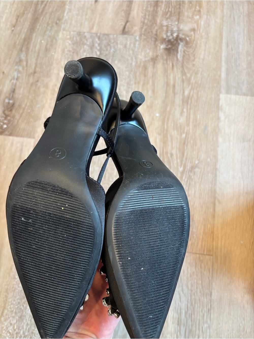 a new day Black Satin Pointed Toe Slingback Mules with Crystal Square Buckle - Picture 4 of 5